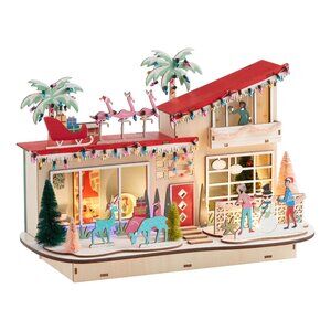 World Market Xmas Laser Cut Wood Large Mid Century Modern House Retro LED NIB